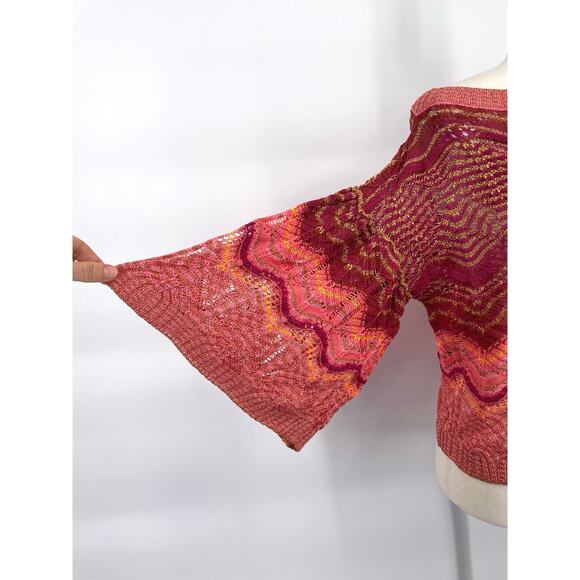 MISSONI Metallic Crochet Chevron Stripe Bell-Sleeve Sweater/Top Size M (est) - Picture 3 of 9